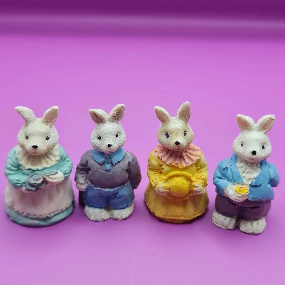 Bunny Rabbits Lot of 4 Ceramic Figurines Resin Easter 4 Inch